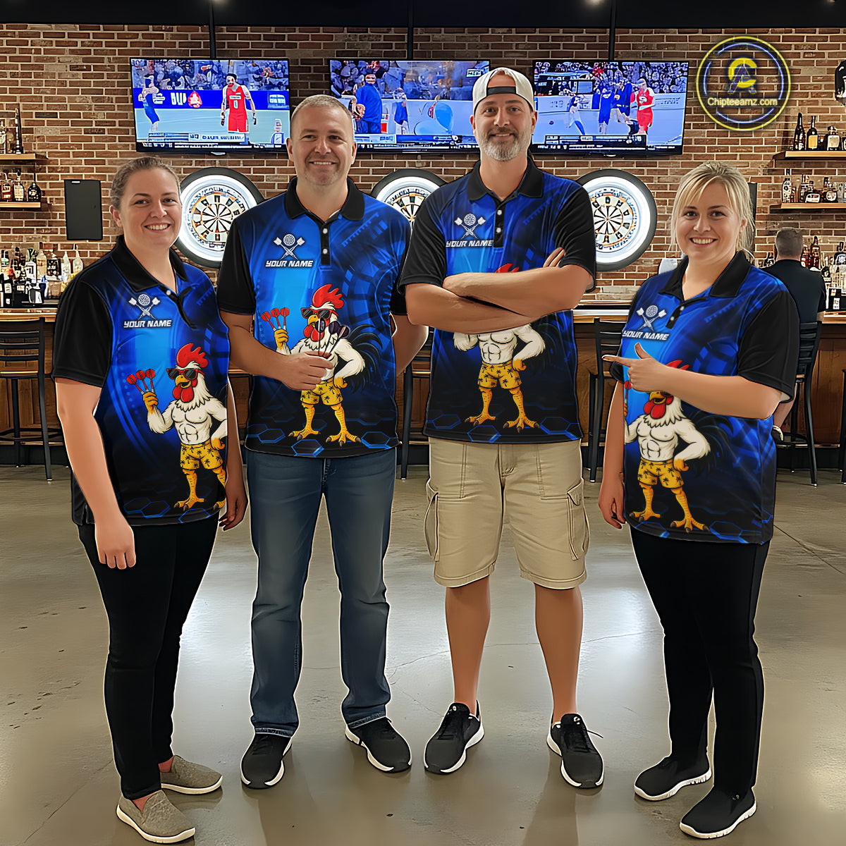 Custom Blue Funny Chicken Darts Shirt for Women Darts Team Jerseys Polo & 1/4 Zip Dart League NNT131