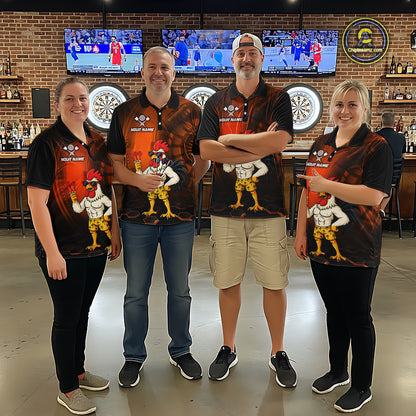 Custom Orange Funny Chicken Darts Shirt for Women Darts Team Jerseys Polo & 1/4 Zip Dart League NNT131