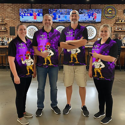Custom Purple Funny Chicken Darts Shirt for Women Darts Team Jerseys Polo & 1/4 Zip Dart League NNT131