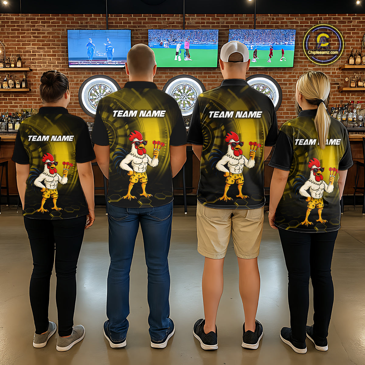 Custom Yellow Funny Chicken Darts Shirt for Men Darts Team Jerseys Polo & 1/4 Zip Dart League NNT131