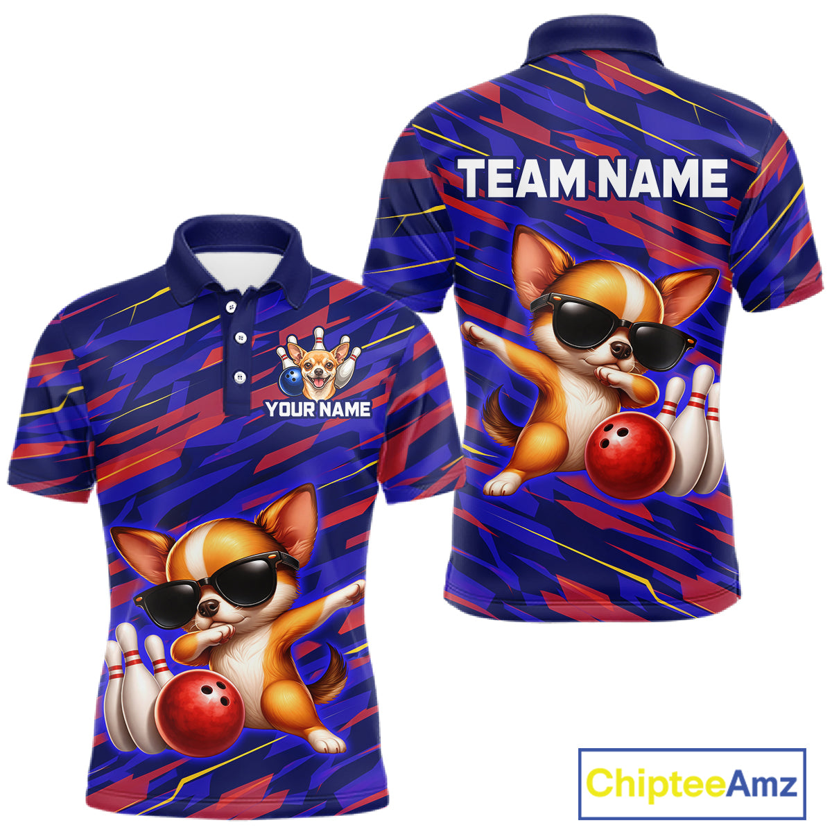 Custom Chihuahua Dog Bowling Jersey for Men Bowling Uniform Polo & 1/4 Zip Bowling Team Shirts HNT262