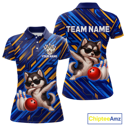 Custom Husky Dog Bowling Jersey for Women Bowling Uniform Polo & 1/4 Zip Bowling Team Shirts HNT263