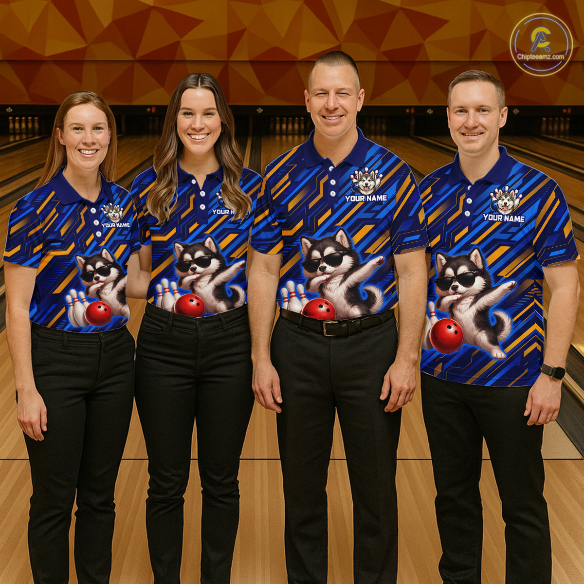 Custom Husky Dog Bowling Jersey for Men Bowling Uniform Polo & 1/4 Zip Bowling Team Shirts HNT263