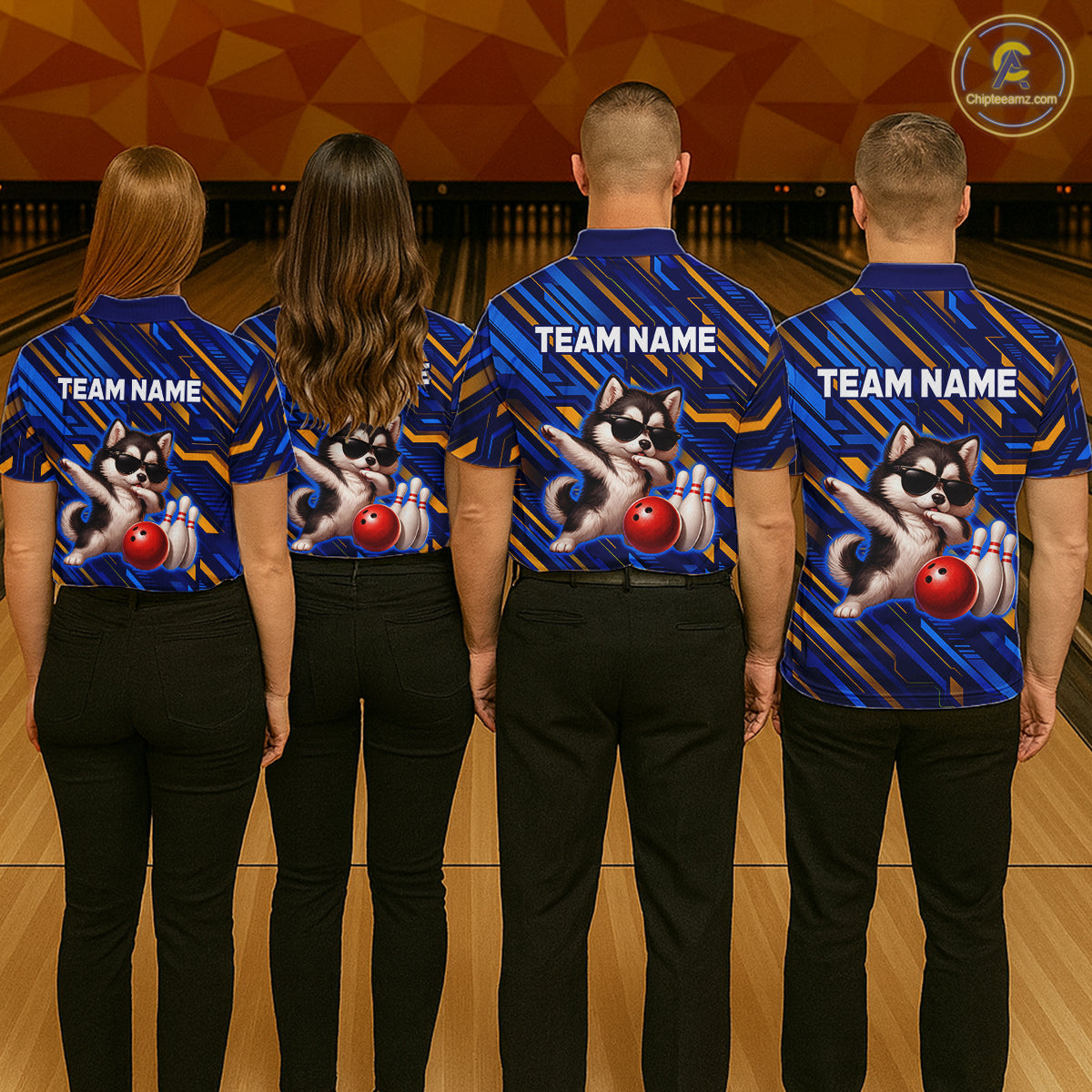 Custom Husky Dog Bowling Jersey for Men Bowling Uniform Polo & 1/4 Zip Bowling Team Shirts HNT263