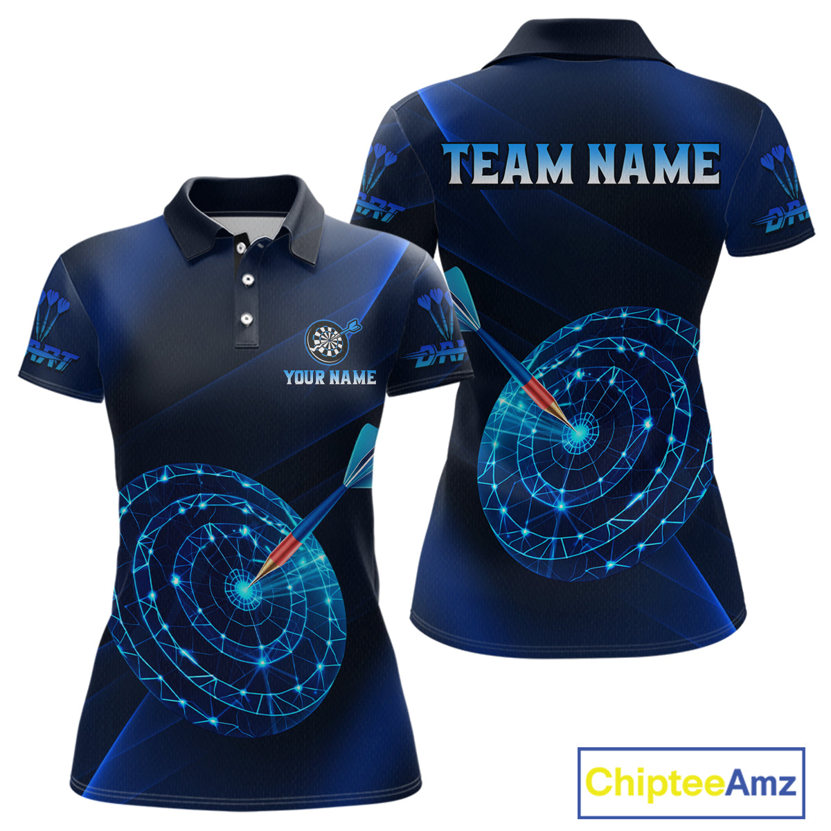 Custom Neon Blue Cyber Dartboard Darts Shirt for Women Darts Team Jerseys Polo & 1/4 Zip NNT132