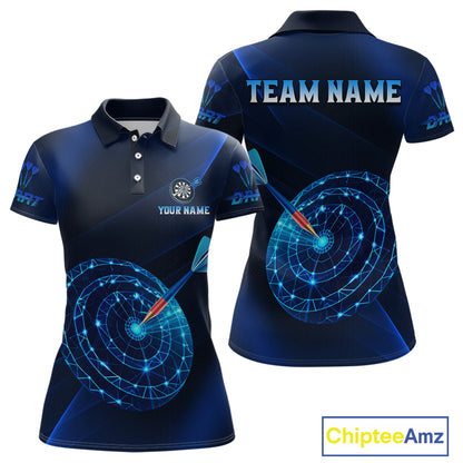 Custom Neon Blue Cyber Dartboard Darts Shirt for Women Darts Team Jerseys Polo & 1/4 Zip NNT132
