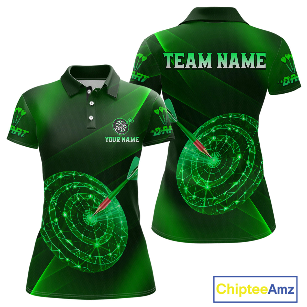 Custom Neon Green Cyber Dartboard Darts Shirt for Women Darts Team Jerseys Polo & 1/4 Zip NNT132