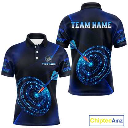 Custom Neon Blue Cyber Dartboard Darts Shirt for Men Darts Team Jerseys Polo & 1/4 Zip NNT132