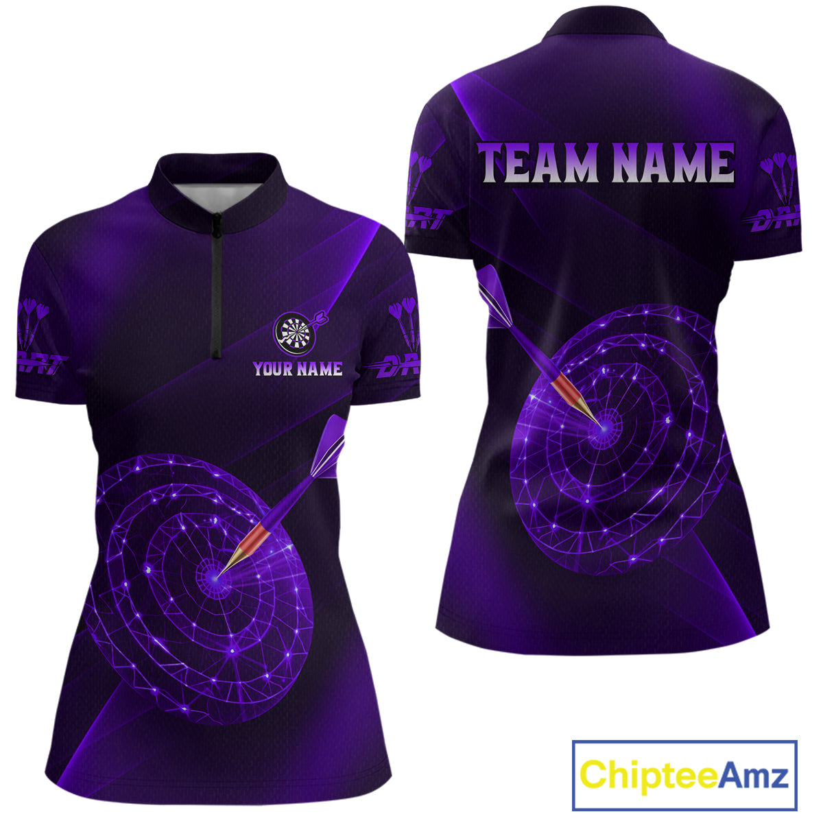 Custom Neon Purple Cyber Dartboard Darts Shirt for Women Darts Team Jerseys Polo & 1/4 Zip NNT132