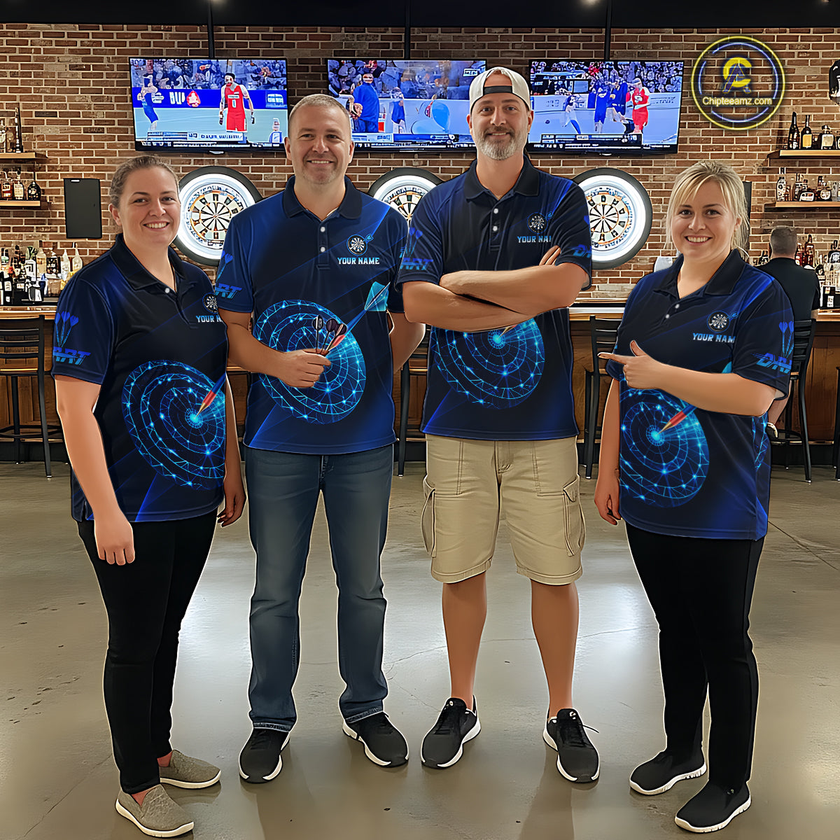 Custom Neon Blue Cyber Dartboard Darts Shirt for Women Darts Team Jerseys Polo & 1/4 Zip NNT132
