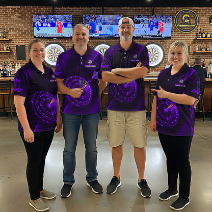 Custom Neon Purple Cyber Dartboard Darts Shirt for Men Darts Team Jerseys Polo & 1/4 Zip NNT132