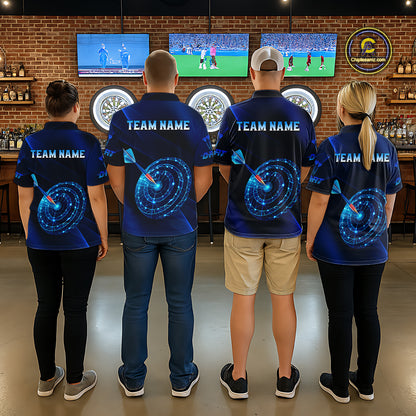 Custom Neon Blue Cyber Dartboard Darts Shirt for Women Darts Team Jerseys Polo & 1/4 Zip NNT132