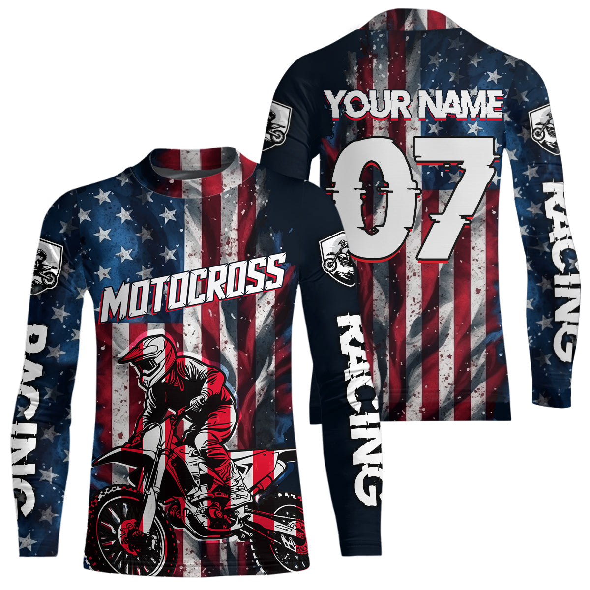 US Flag Youth Motocross Jersey Custom Dirt Bike Shirt Kid Men Women Motocross Shirt UPF30+ DNT37
