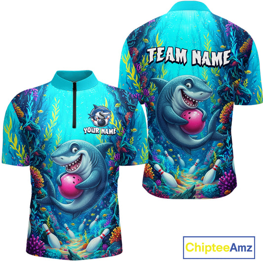 Custom Ocean Funny Shark Bowling Jersey for Men Funny Bowling Team Shirts Bowling Uniform HNT300