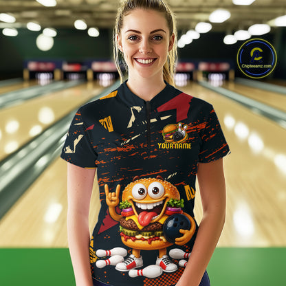 Custom Funny Hamburger Bowling Team Shirts Bowling Jersey for Women Bowling League HNT465