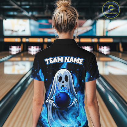 Custom Blue Flame Ghost Bowling Team Shirts, Bowling Shirts For Women Bowling Jersey HNT466