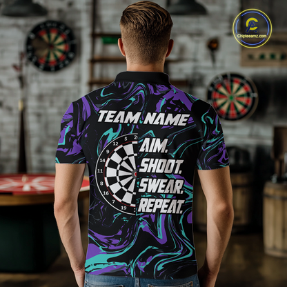 Turquoise-Purple Pattern Aim Shoot Swear Repeat Darts Team Jerseys Dart Shirts For Men NNT168