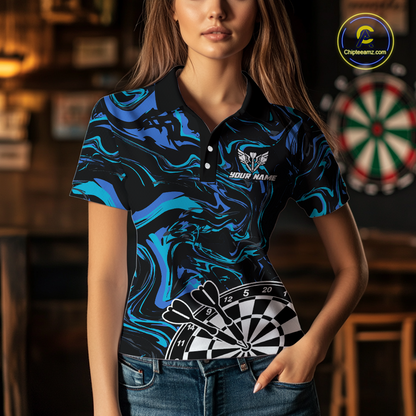 Turquoise-Blue Pattern Aim Shoot Swear Repeat Darts Team Jerseys Dart Shirts For Women NNT168