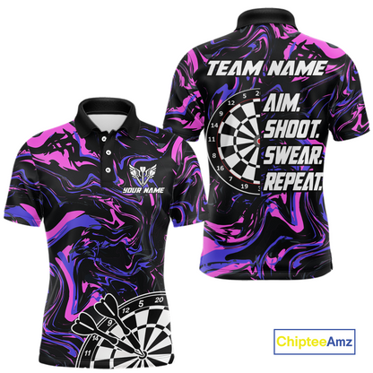 Pink-Purple Pattern Aim Shoot Swear Repeat Darts Team Jerseys Dart Shirts For Men NNT168