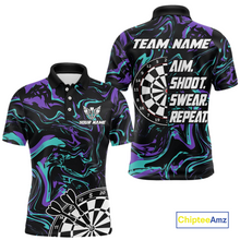 Load image into Gallery viewer, Turquoise-Purple Pattern Aim Shoot Swear Repeat Darts Team Jerseys Dart Shirts For Men NNT168