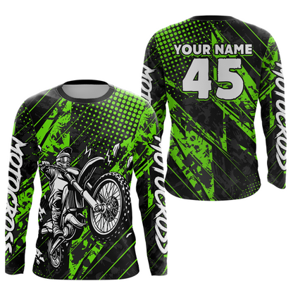 Custom Green Motocross Jersey Racing for Men Women Kid Motocycle Shirts UPF30+ DNT44