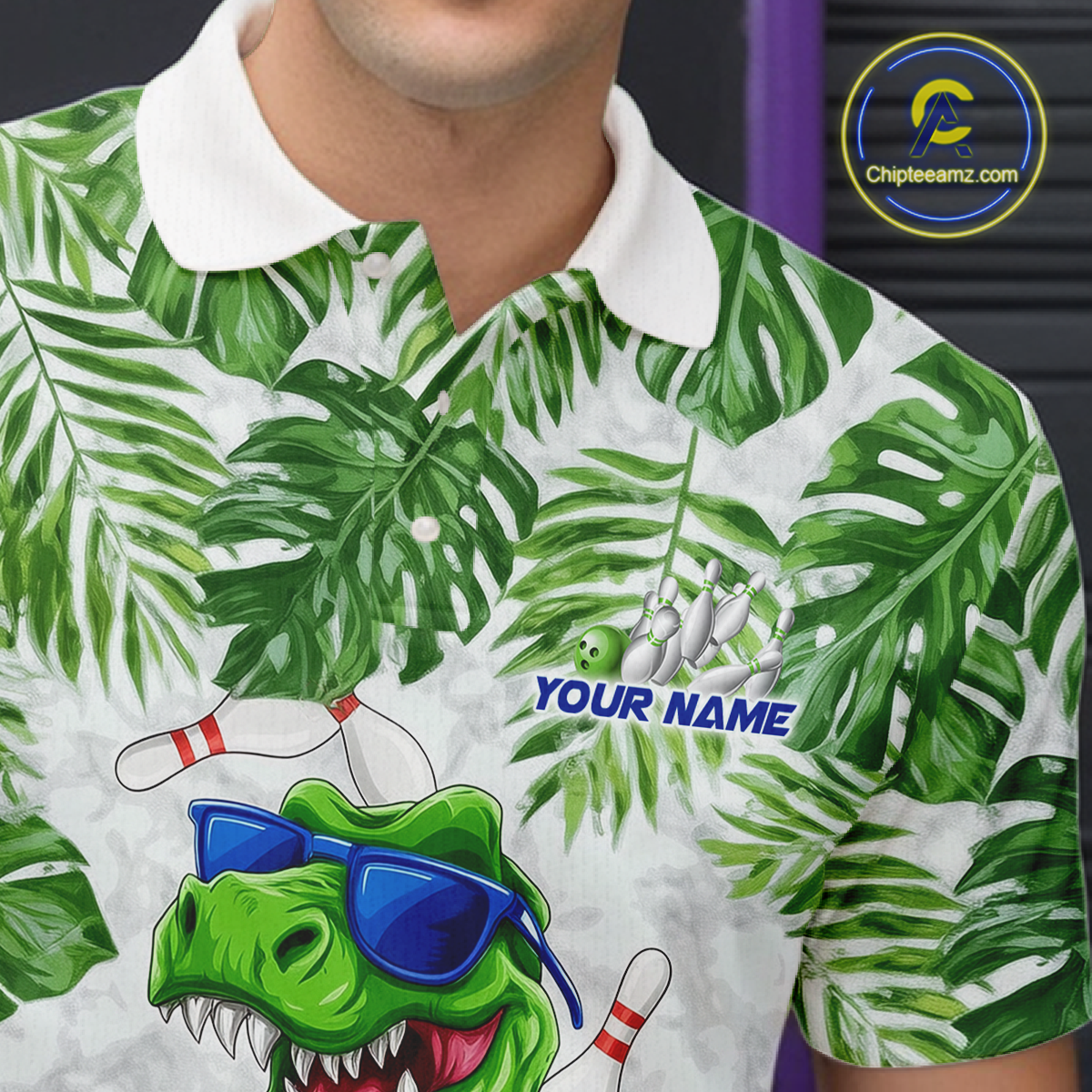 Custom Funny Dinosaur Bowling Jersey for Men Bowling Tournament Polo & 1/4 Zip Bowling Team Shirts HNT214