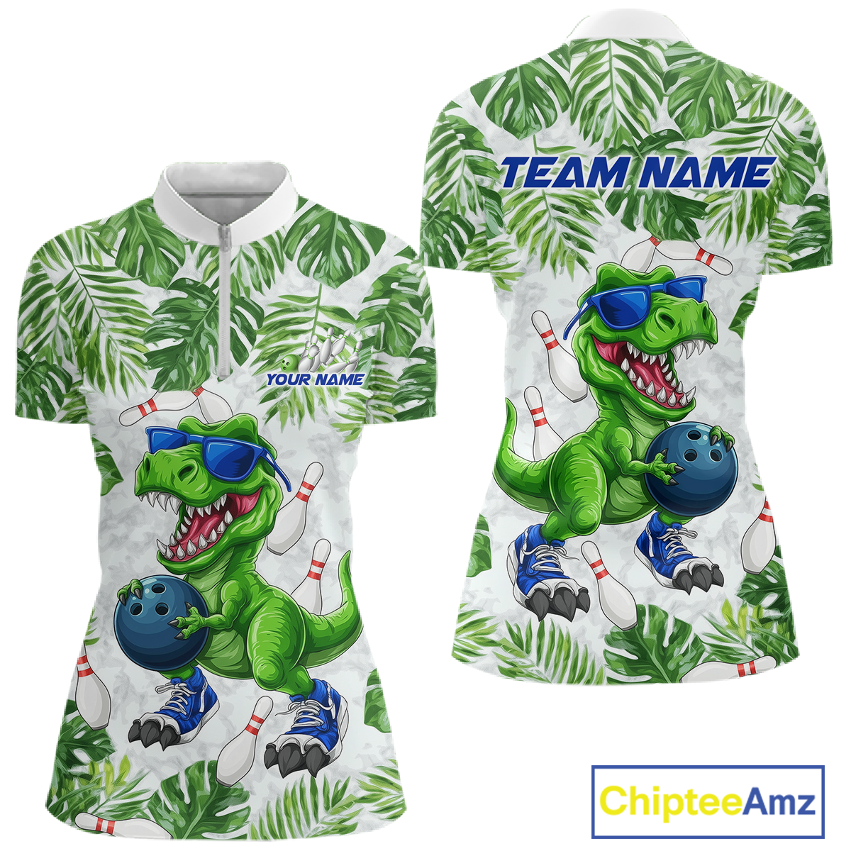 Custom Funny Dinosaur Bowling Jersey for Women Bowling Tournament Polo & 1/4 Zip Bowling Team Shirts HNT214