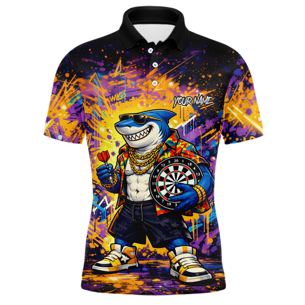 Custom Funny Shark Dart Shirts for Men Darts Team Jerseys Dart Tournament Polo & 1/4 Zip NNT136