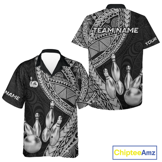 Custom White Tribal Hawaiian Bowling Jersey for Men Women Bowling Team Shirts Bowling League HNT225