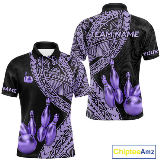 Black and Purple Tribal Pattern Bowling Jersey for Men Bowling Uniform Bowling Team Shirts HNT225