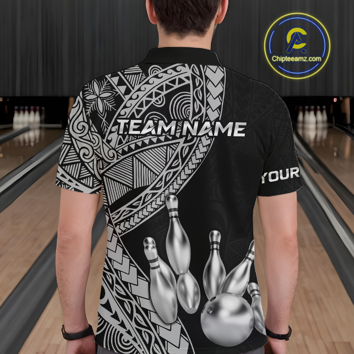 Black and White Tribal Pattern Bowling Jersey for Men Bowling Uniform Bowling Team Shirts HNT225