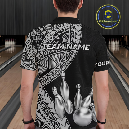 Black and White Tribal Pattern Bowling Jersey for Men Bowling Uniform Bowling Team Shirts HNT225