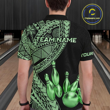Black and Green Tribal Pattern Bowling Jersey for Men Bowling Uniform Bowling Team Shirts HNT225