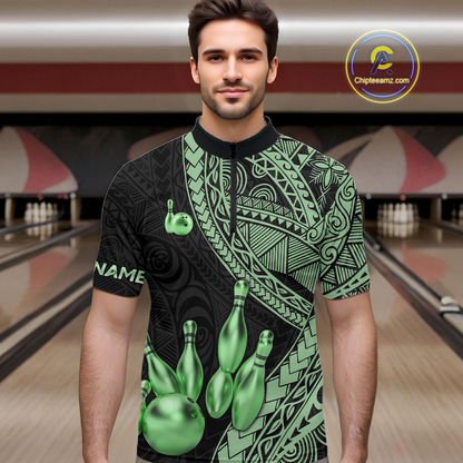 Black and Green Tribal Pattern Bowling Jersey for Men Bowling Uniform Bowling Team Shirts HNT225