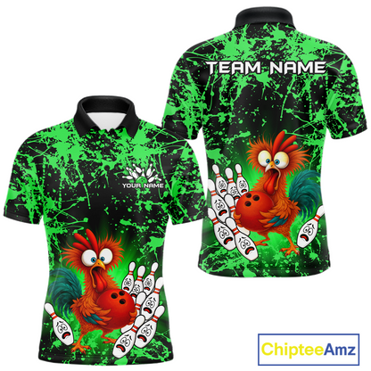 Green Funny Chicken Bowling Jersey for Men Bowling League Bowling Team Shirts Polo & 1/4 Zip HN232