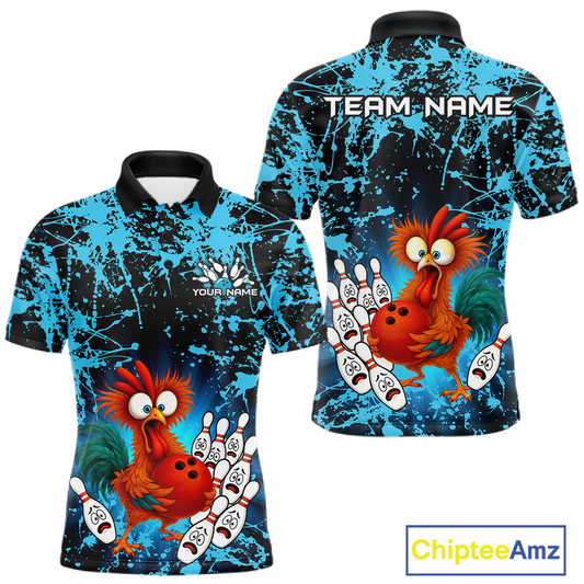 Turquoise Funny Chicken Bowling Jersey for Men Bowling League Bowling Team Shirts Polo & 1/4 Zip HN232