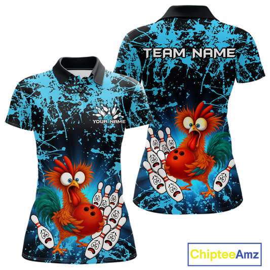 Turquoise Funny Chicken Bowling Jersey for Women Bowling League Bowling Team Shirts Polo & 1/4 Zip HN232
