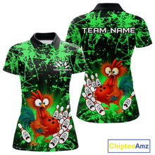 Load image into Gallery viewer, Green Funny Chicken Bowling Jersey for Women Bowling League Bowling Team Shirts Polo &amp; 1/4 Zip HN232