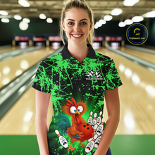 Load image into Gallery viewer, Green Funny Chicken Bowling Jersey for Women Bowling League Bowling Team Shirts Polo &amp; 1/4 Zip HN232