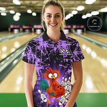 Load image into Gallery viewer, Purple Funny Chicken Bowling Jersey for Women Bowling League Bowling Team Shirts Polo &amp; 1/4 Zip HN232