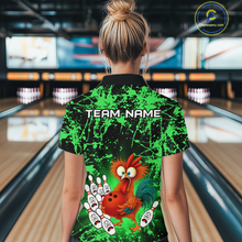 Load image into Gallery viewer, Green Funny Chicken Bowling Jersey for Women Bowling League Bowling Team Shirts Polo &amp; 1/4 Zip HN232