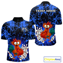 Load image into Gallery viewer, Blue Funny Chicken Bowling Jersey for Men Bowling League Bowling Team Shirts Polo &amp; 1/4 Zip HN232
