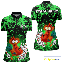 Load image into Gallery viewer, Green Funny Chicken Bowling Jersey for Women Bowling League Bowling Team Shirts Polo &amp; 1/4 Zip HN232