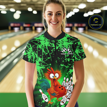 Load image into Gallery viewer, Green Funny Chicken Bowling Jersey for Women Bowling League Bowling Team Shirts Polo &amp; 1/4 Zip HN232