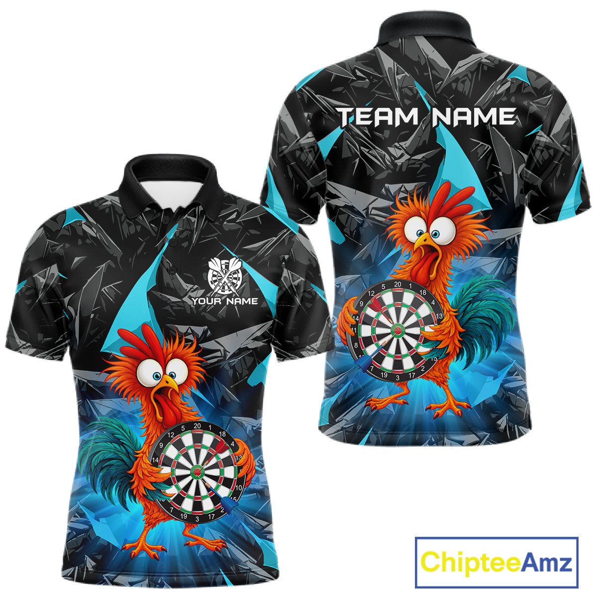 Custom Funny Turquoise Chicken Dart Shirts For Men Dart Board Gifts Darts Team Jerseys Dart League NNT152