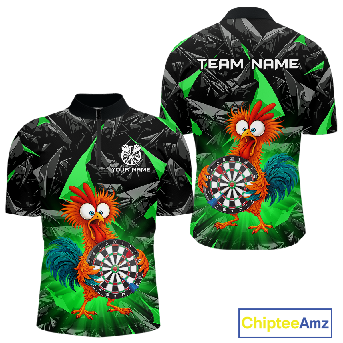Custom Funny Green Chicken Dart Shirts For Men Dart Board Gifts Darts Team Jerseys Dart League NNT152