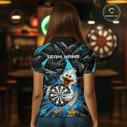 Custom Turquoise Duck Funny Dart Shirt Dart Team Jersey for Women Dartboard Polo & 1/4Zip NNT167