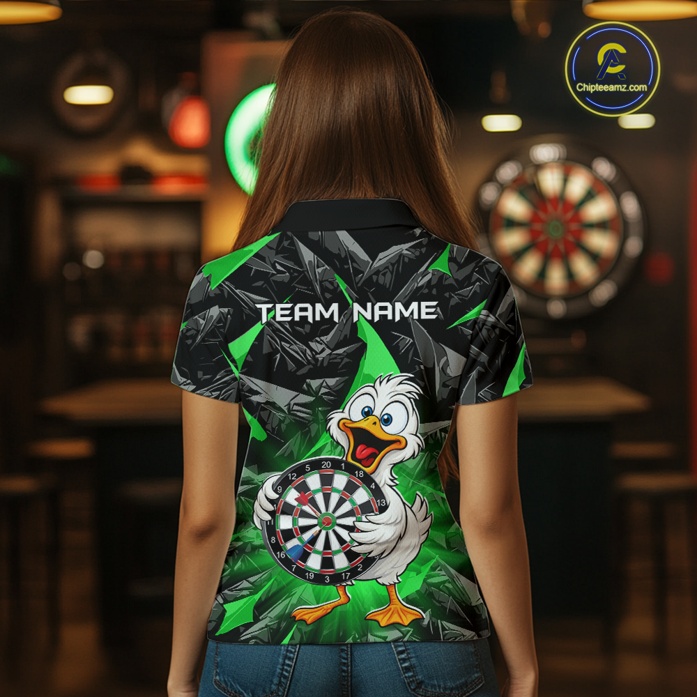 Custom Green Duck Funny Dart Shirt Dart Team Jersey for Women Dartboard Polo & 1/4Zip NNT167