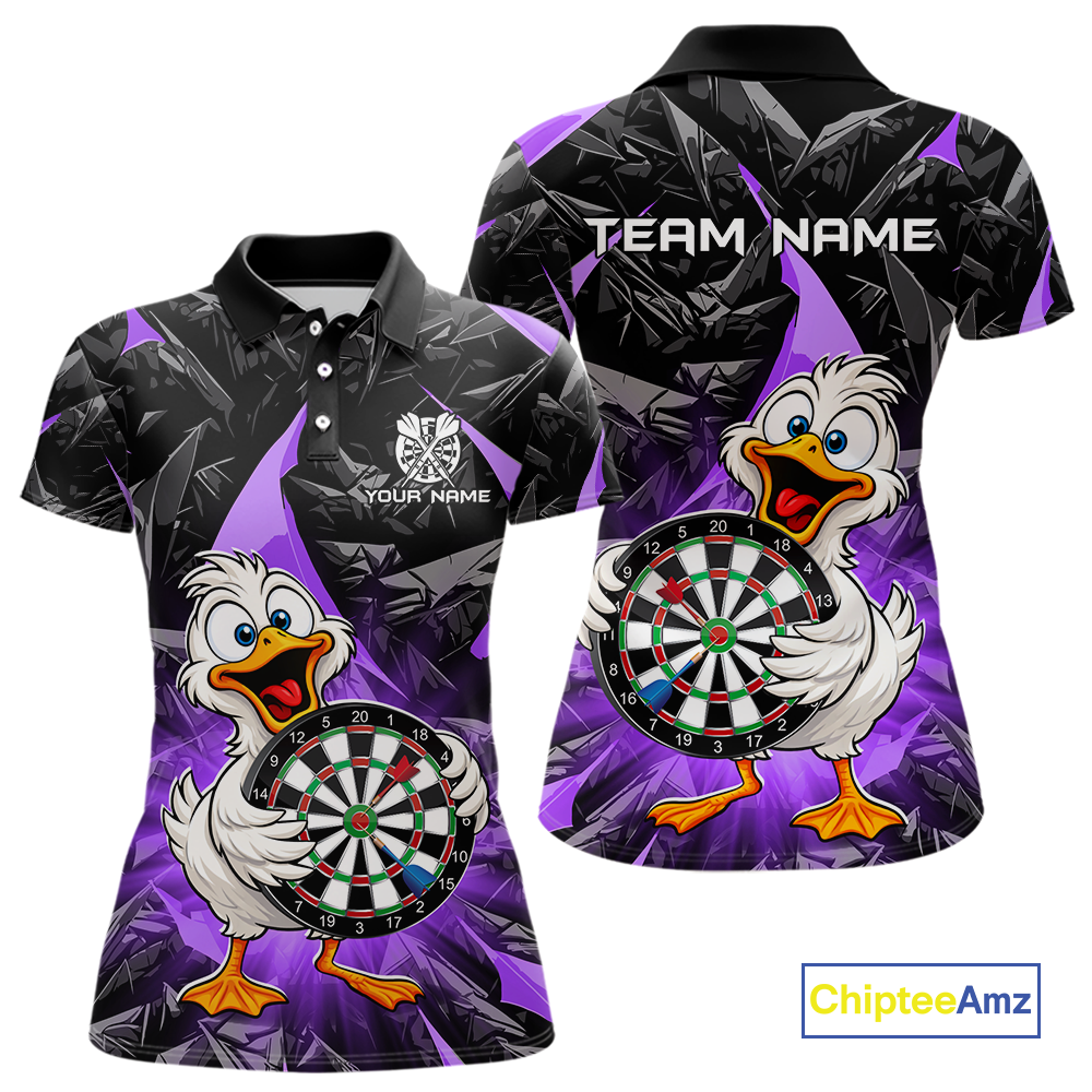 Custom Purple Duck Funny Dart Shirt Dart Team Jersey for Women Dartboard Polo & 1/4Zip NNT167