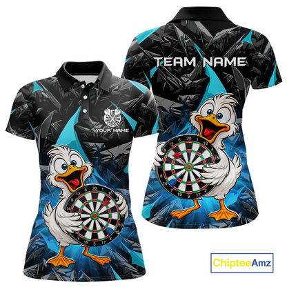 Custom Turquoise Duck Funny Dart Shirt Dart Team Jersey for Women Dartboard Polo & 1/4Zip NNT167
